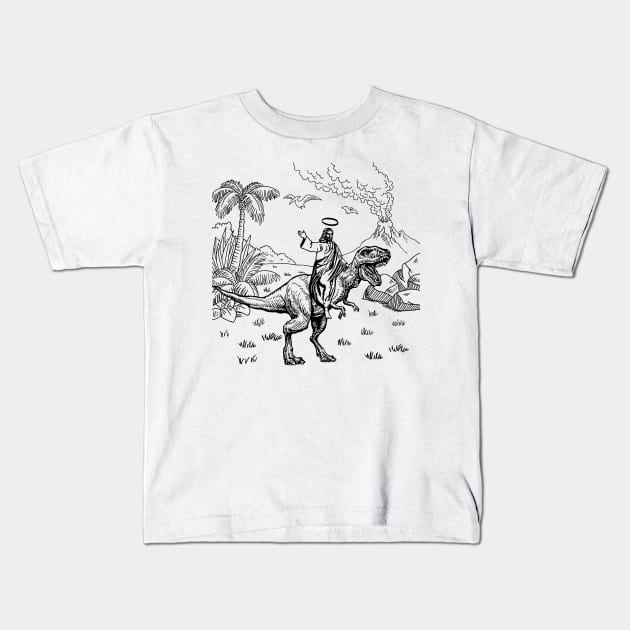 JESUS RIDING A DINOSAUR Kids T-Shirt by DEMON LIMBS